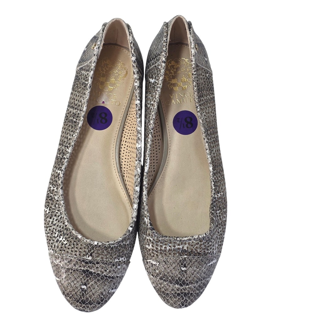 Vince Camuto Lemel Flats Womens 8.5 Snakeskin Leather Round Toe Perforated Tan